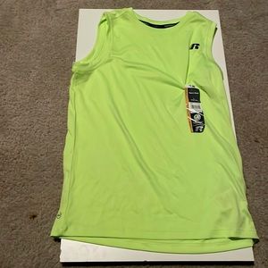 brand is Russell athletic it is neon green, and the size is large but run small.